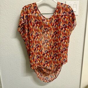 BCBGeneration Vibrant Orange and Blue Blouse